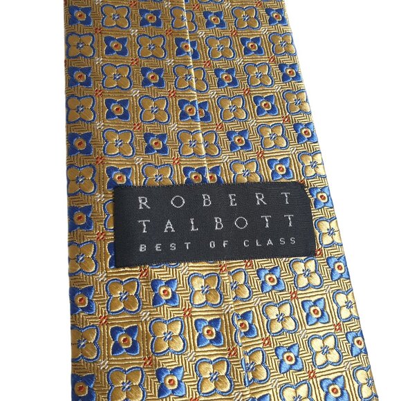 Robert Talbott Best of Class Mens Silk Tie Yellow Blue Floral Pattern Designer - Picture 4 of 5